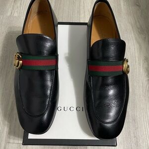 Gucci Authentic Donnie Double GG Web Loafers Black Leather Size 10 Fits 11US